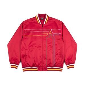 Vintage Y2k Delf Trading Full Zip Track Bomber Jacket Satin Red 3XL Blokecore